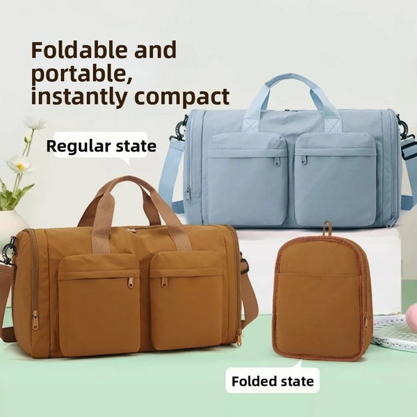 Folding Travel Duffel Bag Waterproof Large Capacity Sports Fitness Bag Multi Pockets Lightweight Gym Luggage Shoulder Bag